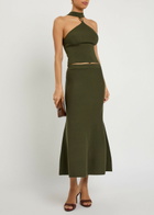 Simkhai Layne Ribbed Merino Wool Midi Skirt Khaki