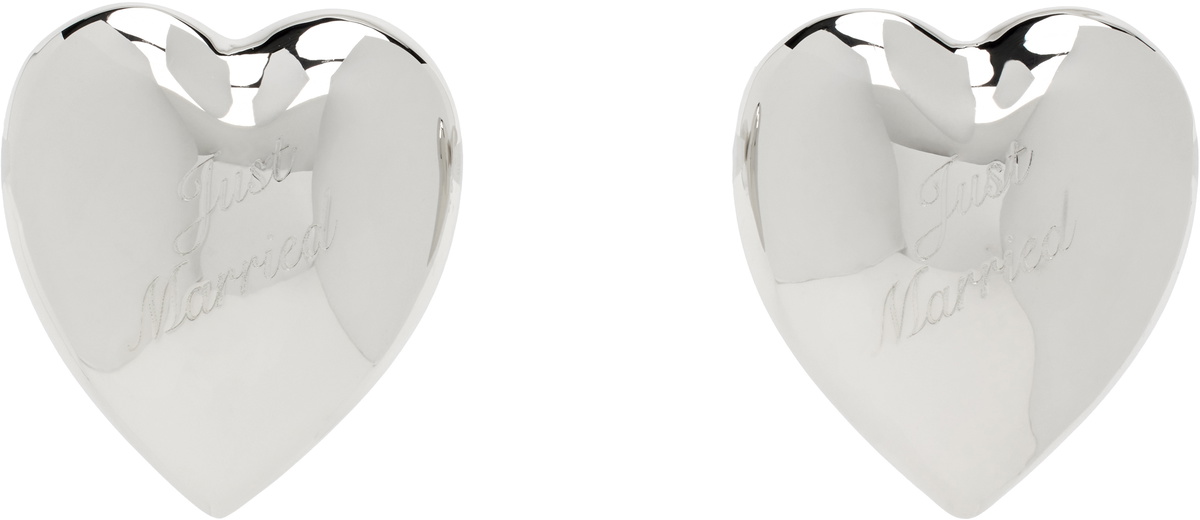 D'heygere SSENSE Exclusive Bridal Capsule 'Just Married' Heart Earrings