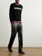 Balmain - Logo-Jacquard Striped Merino Wool Sweater - Black