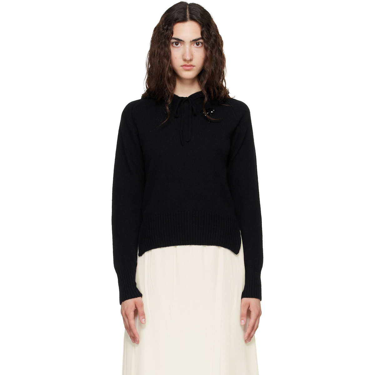 Simone Rocha Black Embellished Relaxed Cashmere Hoodie