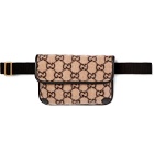 Gucci - Leather-Trimmed Monogrammed Brushed Wool-Blend Belt Bag - Brown