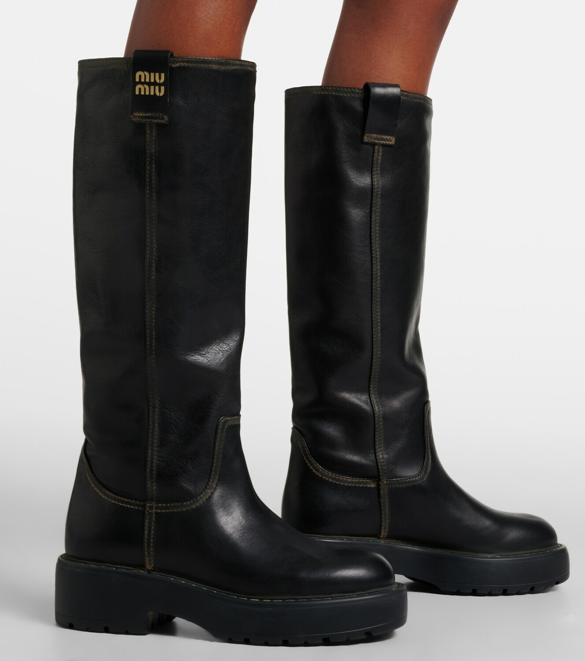 Miu Miu Logo leather knee-high boots