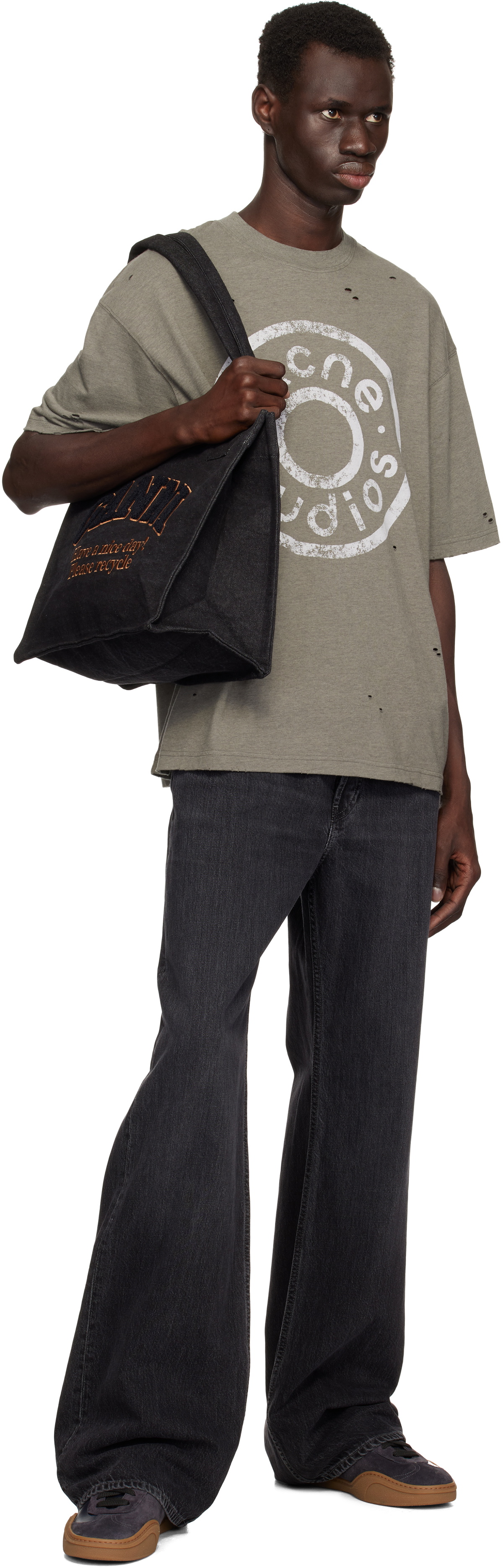 GANNI Black Denim Large Tote