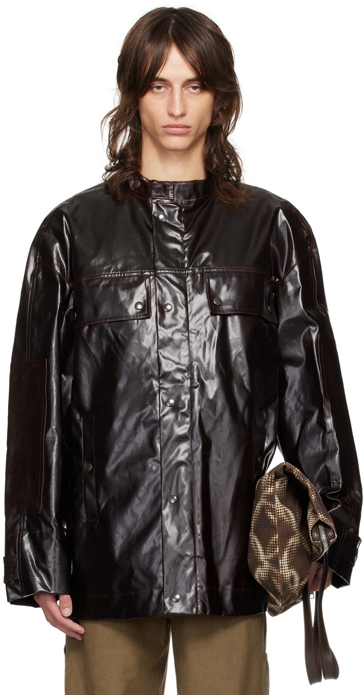 ジャケット・アウター 10s DRIES VAN NOTEN Stand Collar Jacket Dries Van Noten Brown Stand Collar Jacket Dries Van Noten
