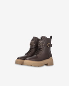 Pinko Leather Combat Boots With Branded Front Strap Peppercorn
