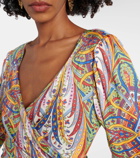 Etro Printed gathered jersey midi dress