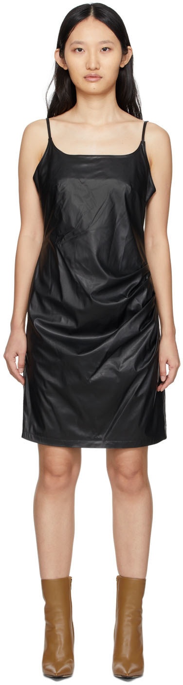 Photo: DRAE Black Faux-Leather Mini Dress