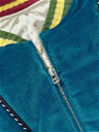 KAPITAL - Embroidered Padded Cotton-Velvet and Satin Bomber Jacket - Blue