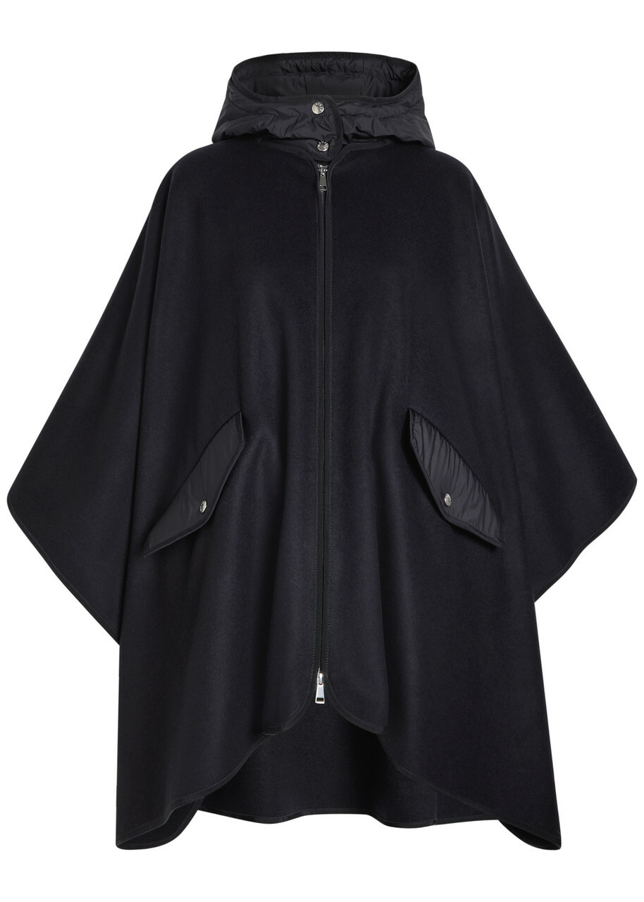 Moncler Hooded Shell and Wool-blend Cape Coat - Black - One Size