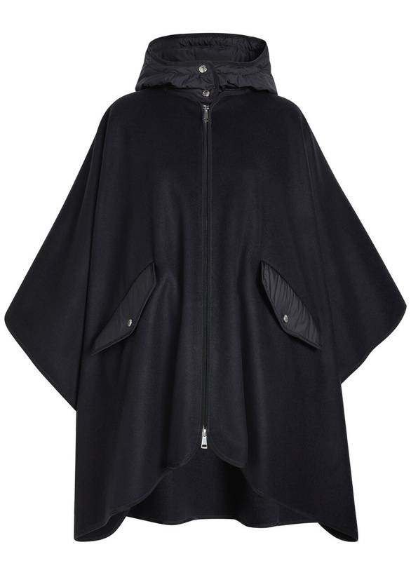 Photo: Moncler Hooded Shell and Wool-blend Cape Coat - Black - One Size