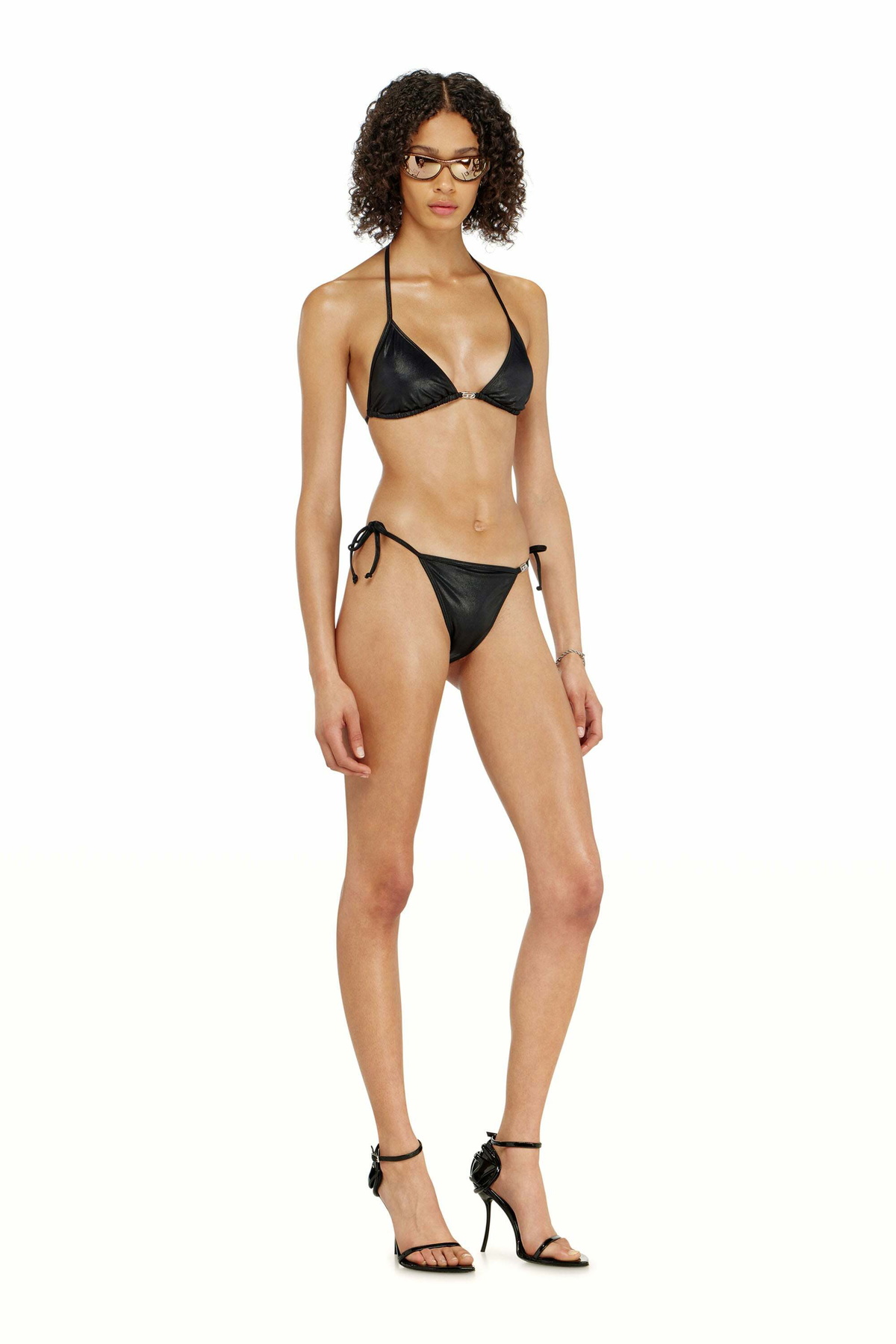Diesel Side-tie bikini bottoms in shimmery fabric - Panties Womens in Black