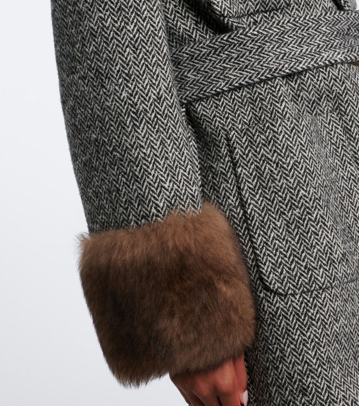 Valentino Herringbone shearling-trimmed wool-blend coat