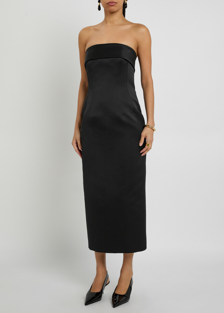 Emilia Wickstead Keeley Strapless Satin Midi Dress Black