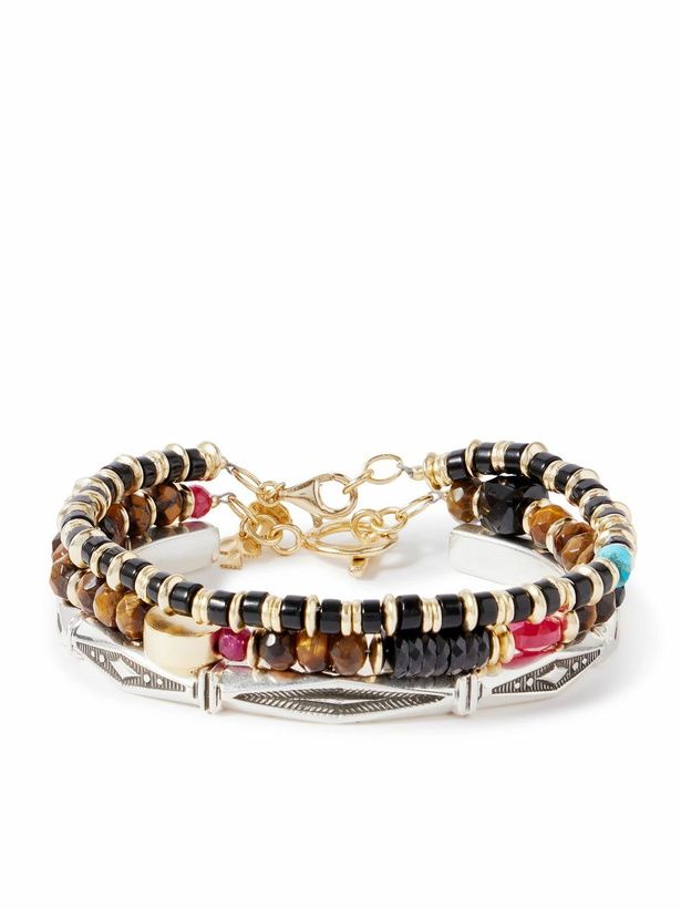Photo: Peyote Bird - Set of Three 14-Karat Gold-Plated, Sterling Silver and Ruby Beaded Bracelets
