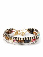 Peyote Bird - Set of Three 14-Karat Gold-Plated, Sterling Silver and Ruby Beaded Bracelets