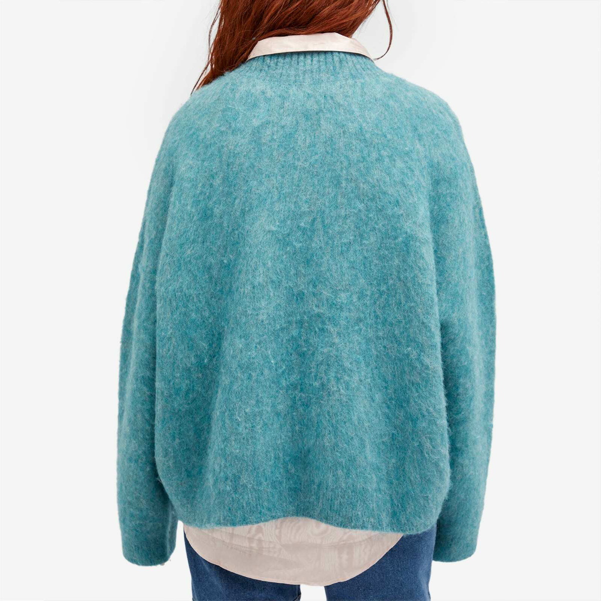 Martine Rose Women's Mohair V-neck Knit Jumper in Blue Teal