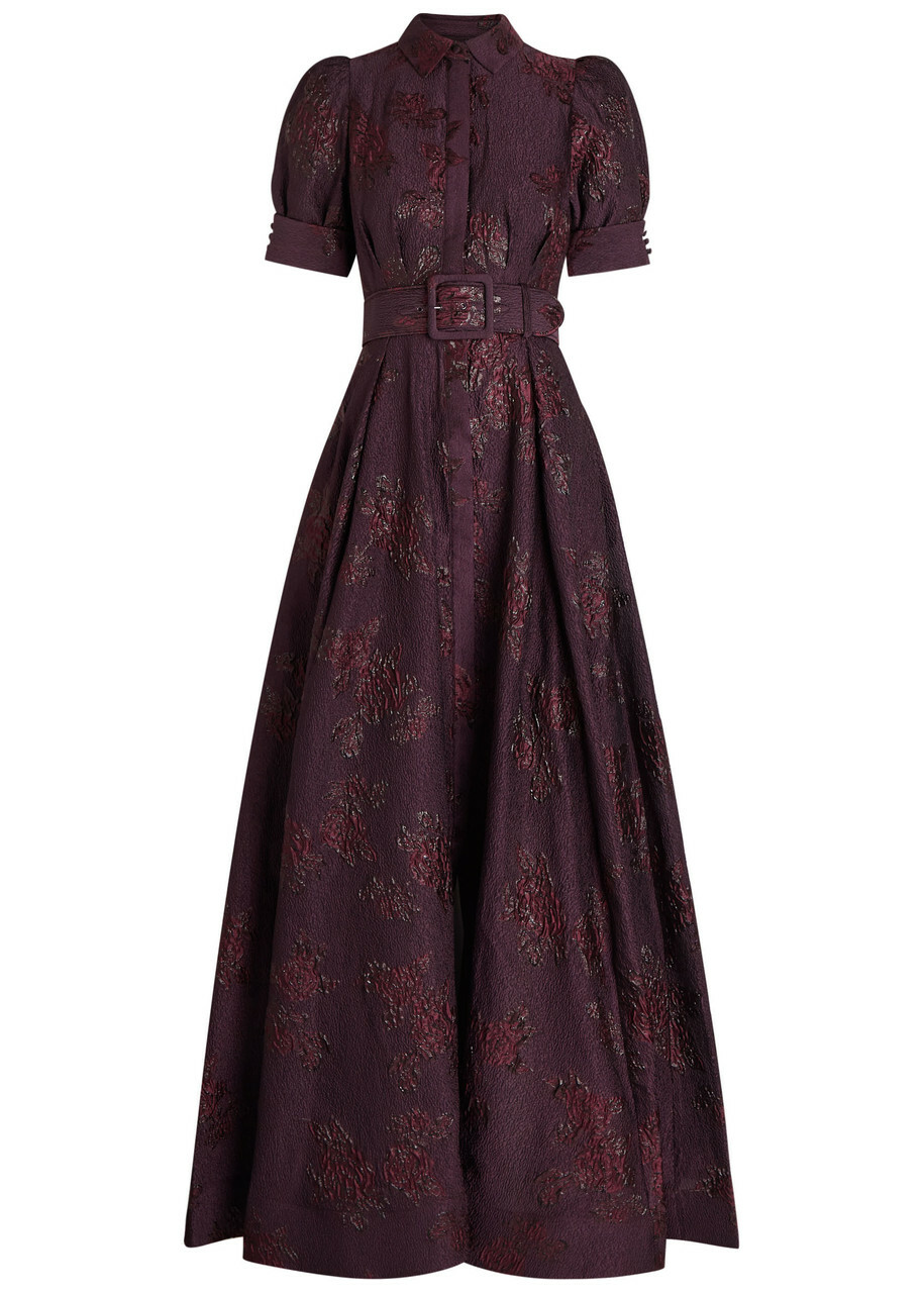 Rebecca Vallance Afina Floral-brocade Cloqué Gown Purple