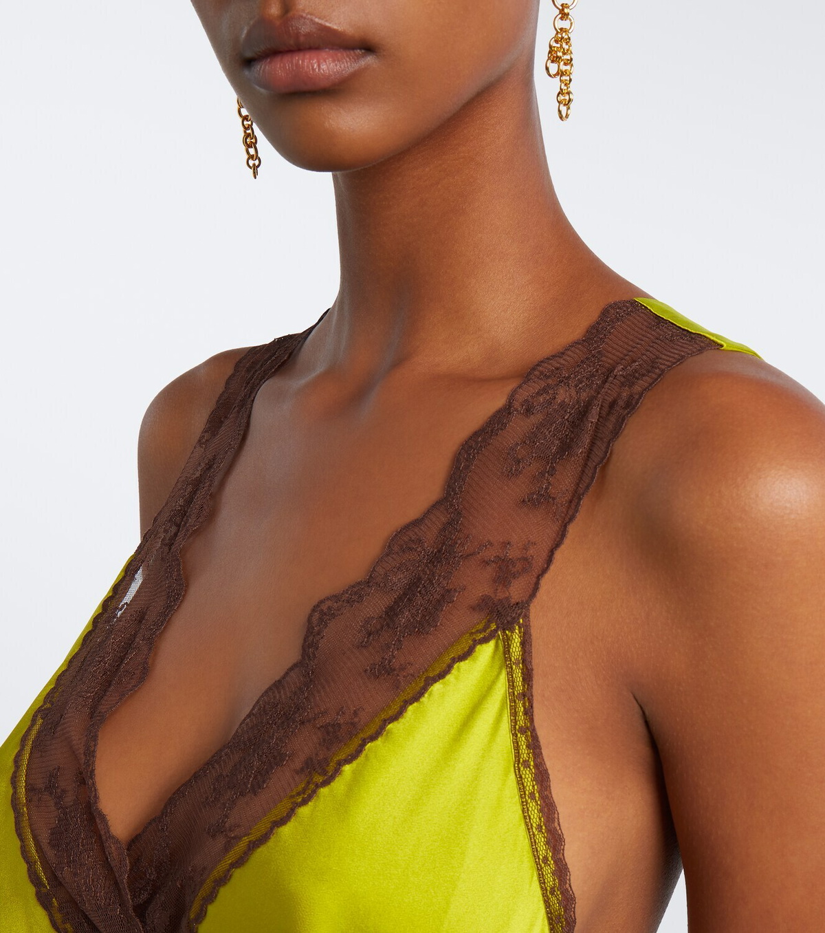 SIR Aries cut-out lace-trimmed silk slip dress