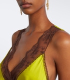 SIR Aries cut-out lace-trimmed silk slip dress