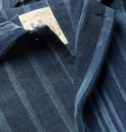 Monitaly - Belted Striped Cotton Coat - Blue