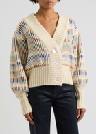Farm Rio Striped Ribbed-knit Cardigan Cream