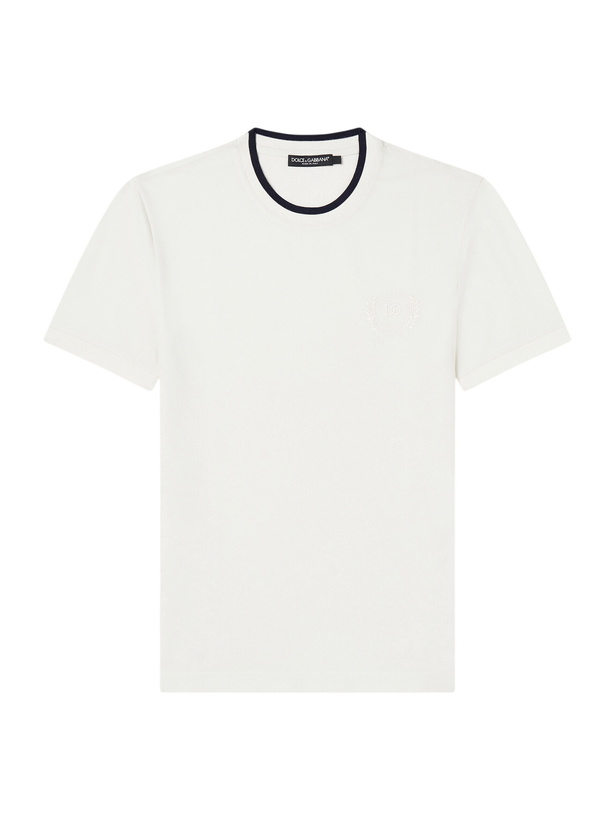 Photo: Dolce&Gabbana - Logo-Embroidered Piqué T-Shirt - White