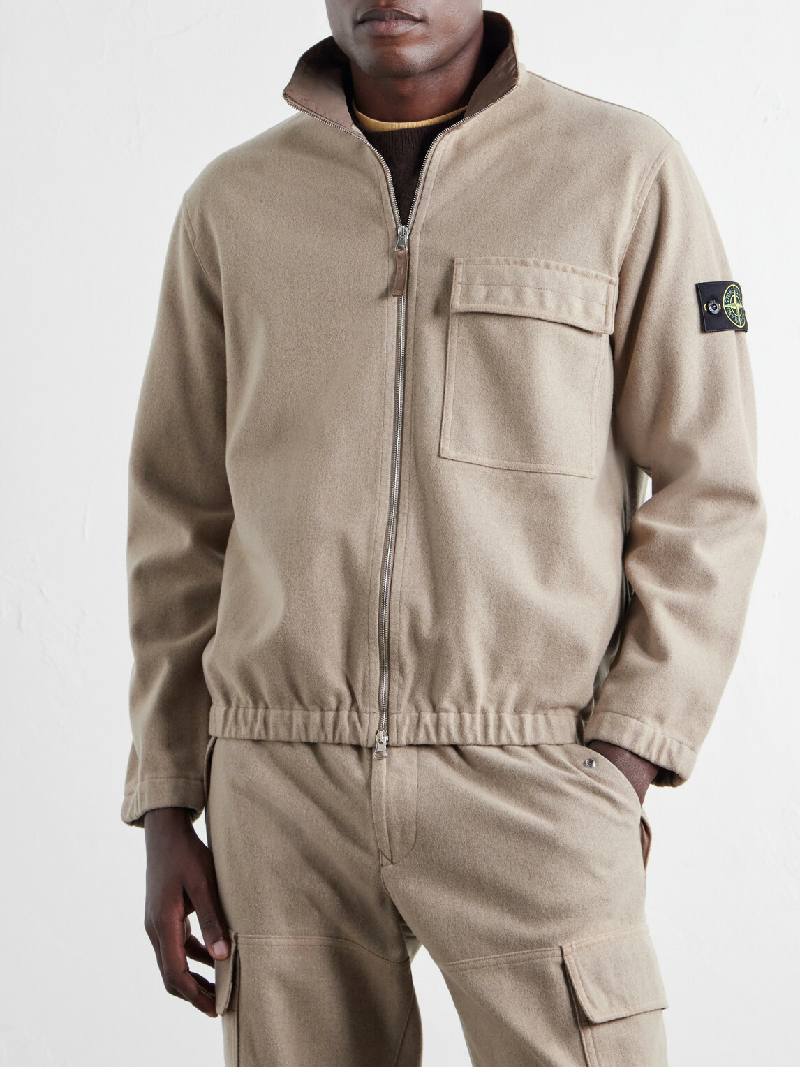 Stone Island - Garment-Dyed Wool Nylon Flannel-TC Overshirt - Brown