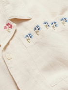 Story Mfg. - Camp-Collar Embroiderd Cotton and Linen-Blend Shirt - White