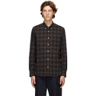 Officine Generale Navy and Brown Ombre Check Shirt
