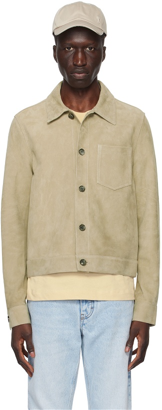 Photo: AMI Paris Khaki Buttoned Leather Jacket