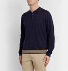 Tod's - Slim-Fit Striped Merino Wool and Silk-Blend Polo Shirt - Blue