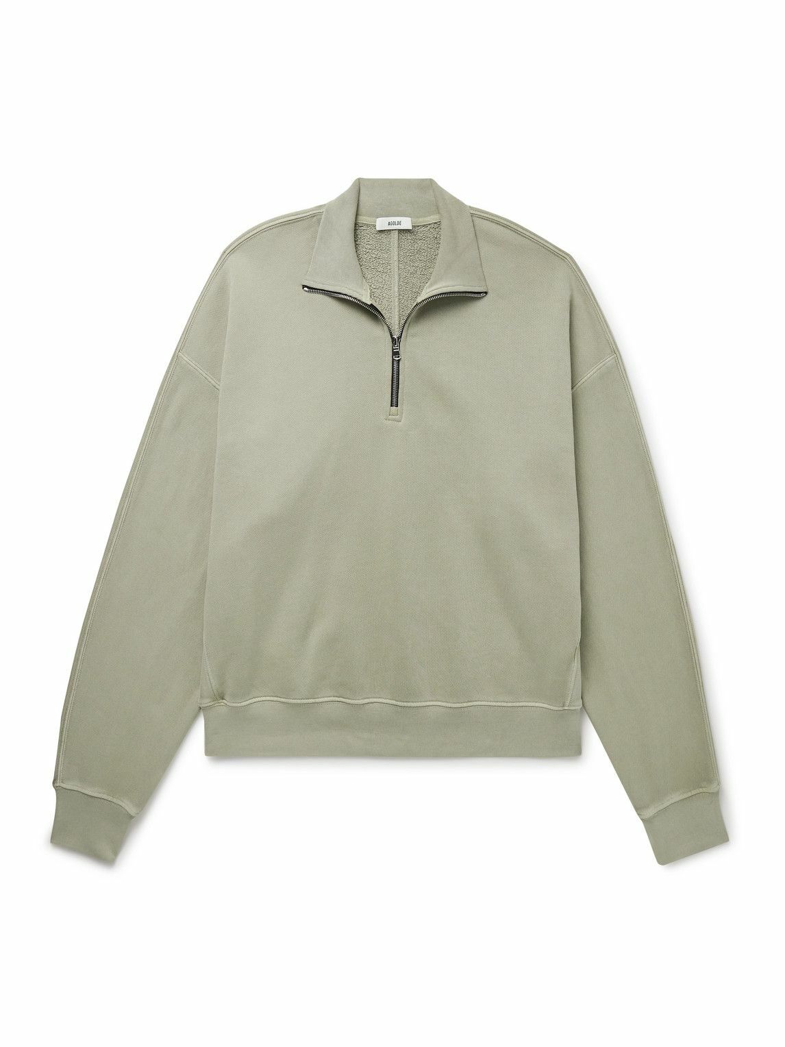 AGOLDE - Idris Cotton-Jersey Half-Zip Sweatshirt - Green
