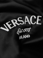 Versace - Logo-Embroidered Striped Satin-Twill Bomber Jacket - Black