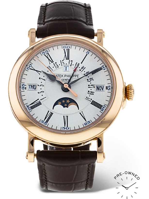 Photo: PATEK PHILIPPE - Pre-Owned 2015 Grand Complications Automatic Perpetual Calendar 38mm Rose Gold and Alligator Watch, Ref. No. 5159R-001
