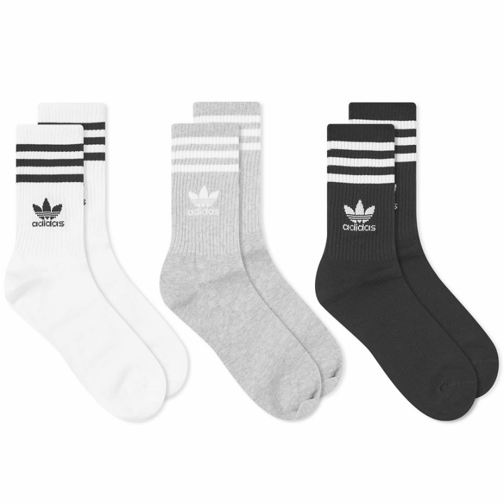 Photo: Adidas Men's Mid Cut Crew Sock in White/Grey/Black