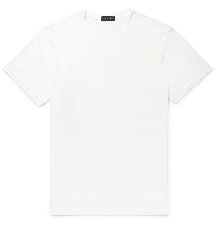 Photo: Theory - Claey Silk and Cotton-Blend T-Shirt - Ivory