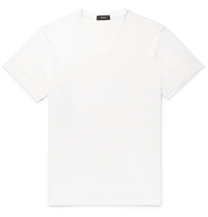 Photo: Theory - Claey Silk and Cotton-Blend T-Shirt - Ivory