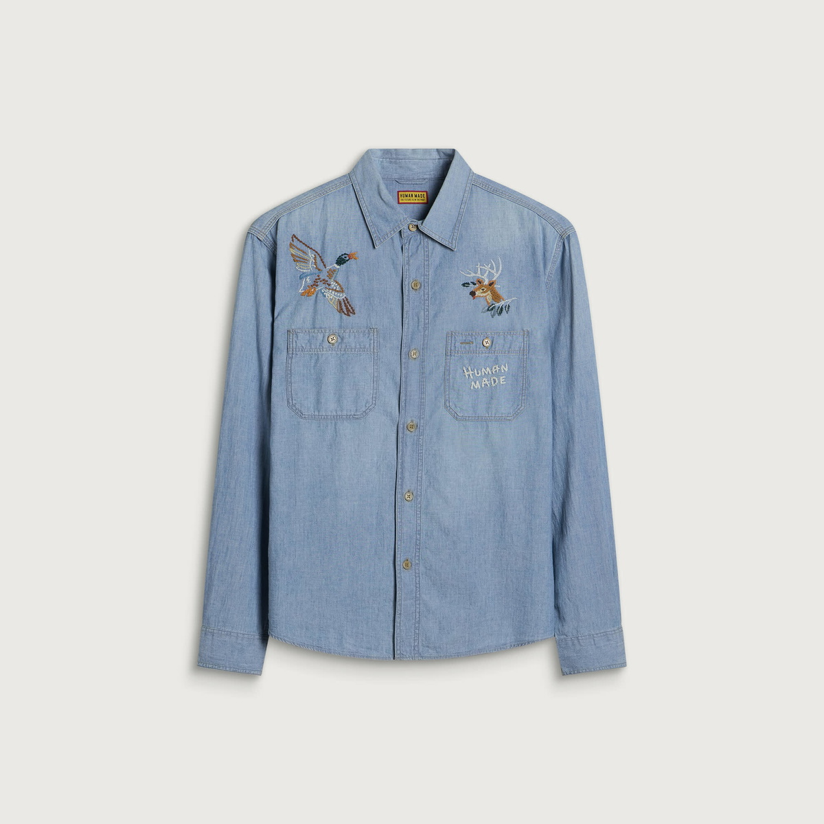 Human Made Men's Embroidered Chambray Shirt in Blue