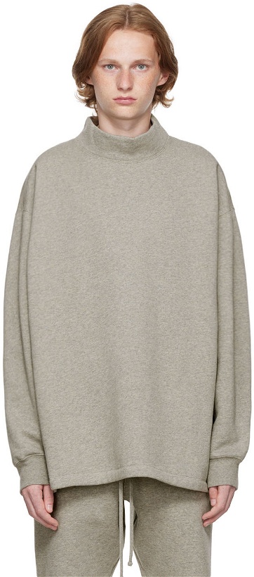 Photo: Fear of God ESSENTIALS Gray Relaxed Mock Neck Sweatshirt