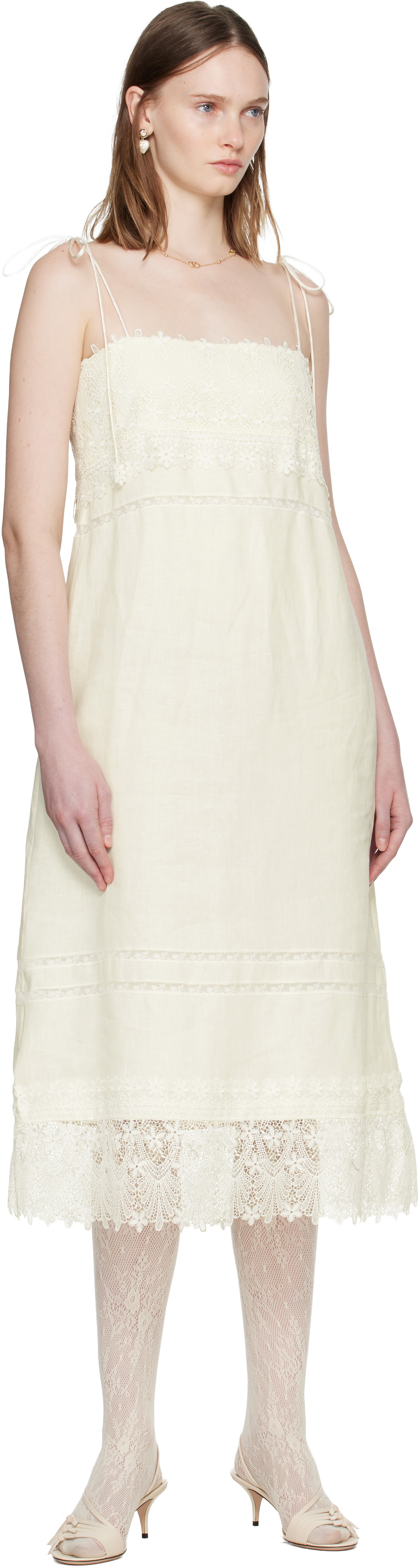 Valentino Off-White Linen Midi Dress