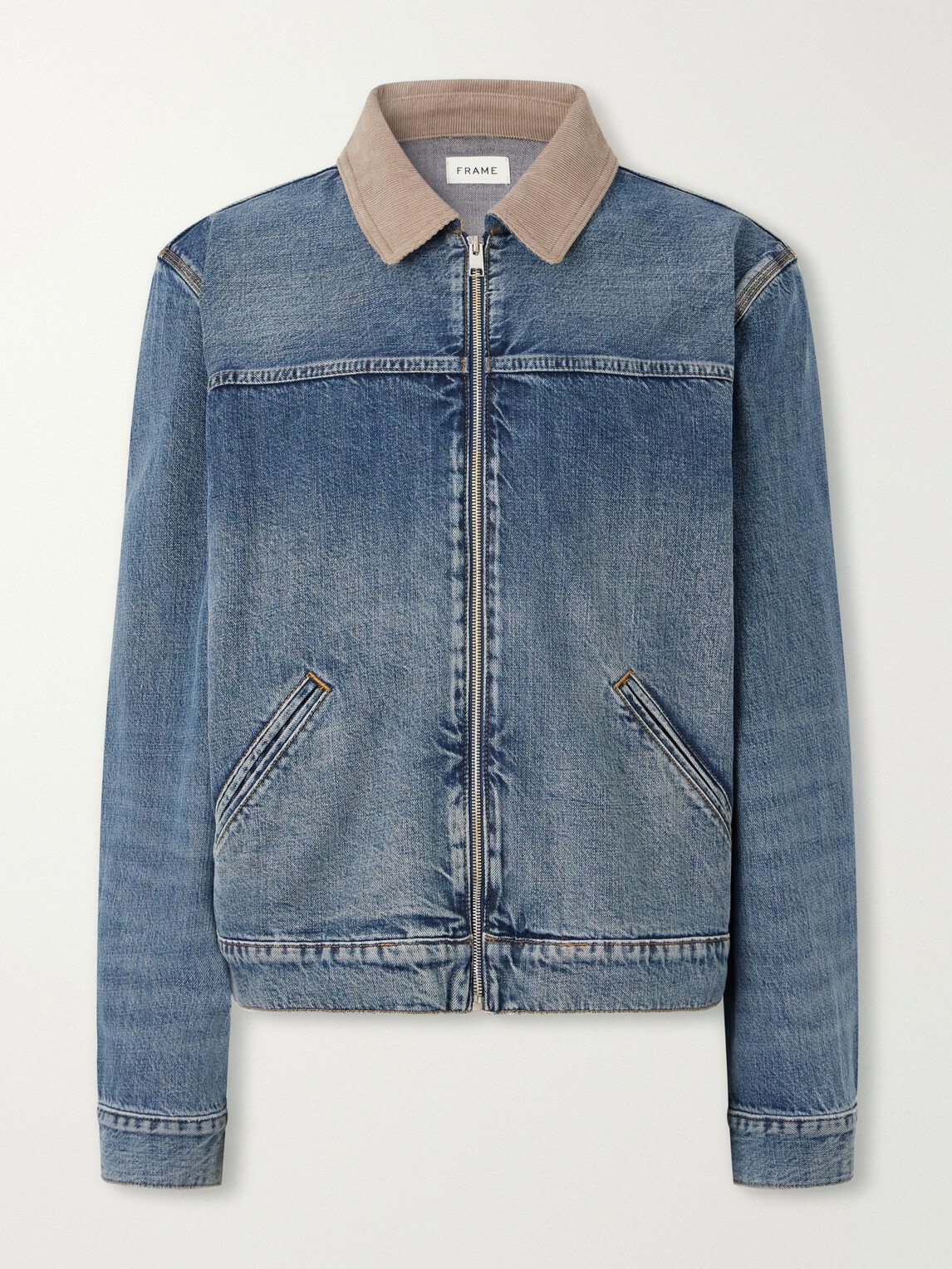 FRAME - Corduroy Trimmed Cotton and Lyocell-blend Denim Jacket - Blue