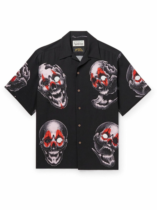 Photo: Wacko Maria - 56 Tattoo Studio Camp-Collar Printed Lyocell Shirt - Black