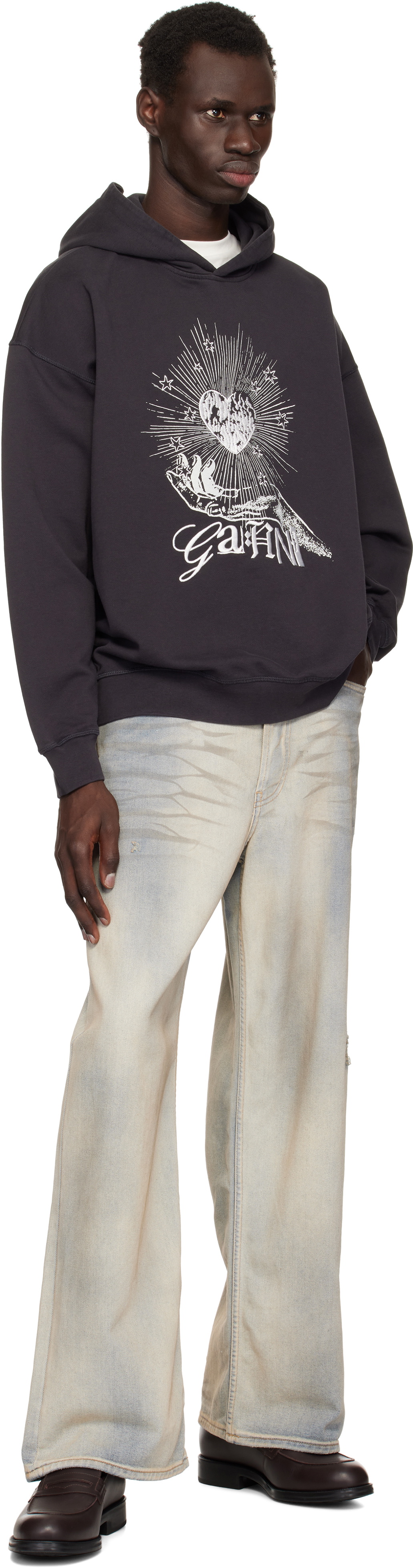 GANNI Black Isoli Heart Oversized Hoodie