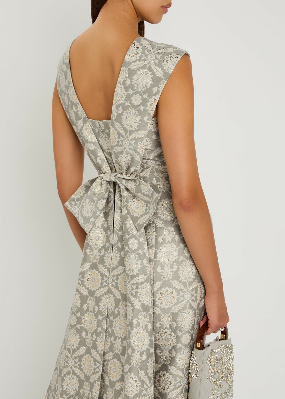 Huishan Zhang Patsy Floral-jacquard Cotton-blend Gown Grey