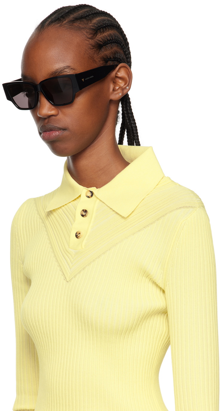 Bottega Veneta Black Bold Triangle Stud Squared Sunglasses  display picture 1