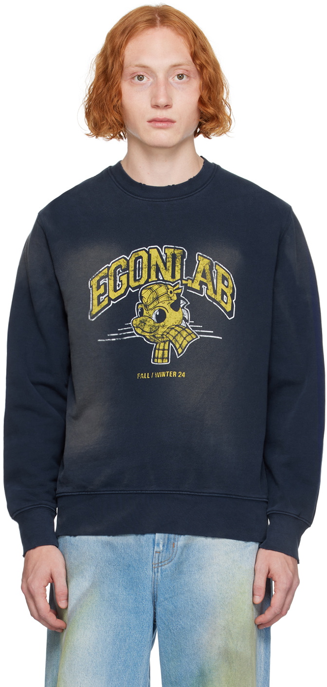 EGONlab Navy Printed-Logo Sweatshirt