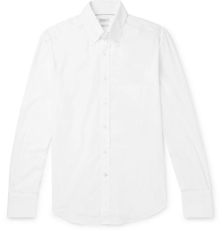 Photo: Brunello Cucinelli - Slim-Fit Button-Down Collar Cotton Shirt - Men - White