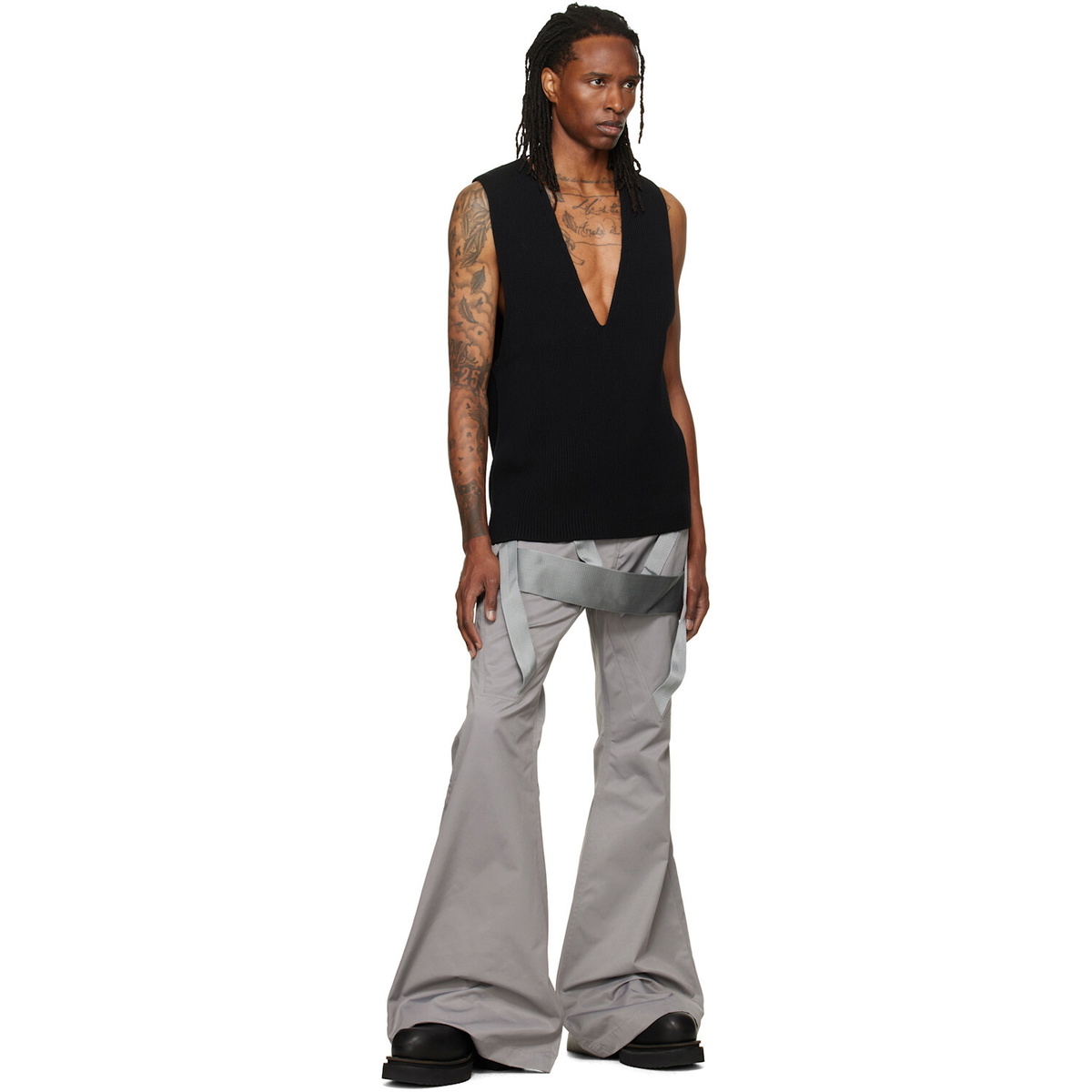 Rick Owens Black Tower Knit V Tank Top