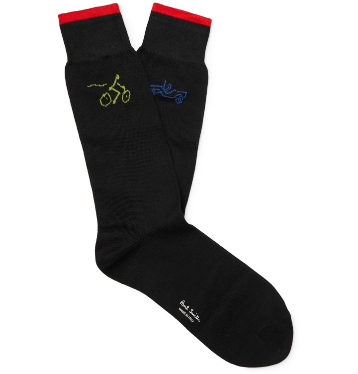 Photo: Paul Smith - Intarsia Cotton-Blend Socks - Black