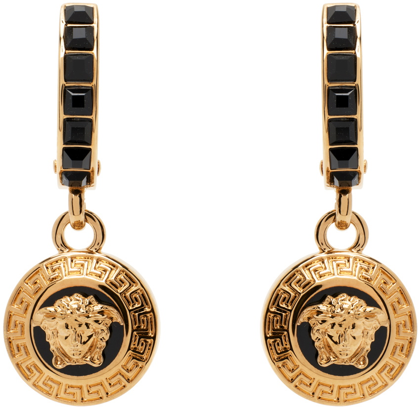 Versace Gold & Black Metal Strass Earrings Versace